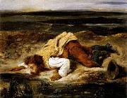 Eugene Delacroix A Mortally Wounded Brigand Quenches his Thirst oil on canvas